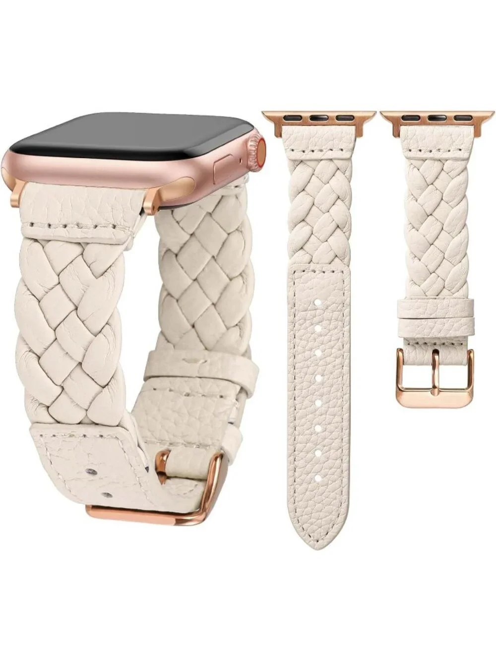 Women's Starlight/Rose Gold Braided Leather Strap Compatible with Apple Watch
